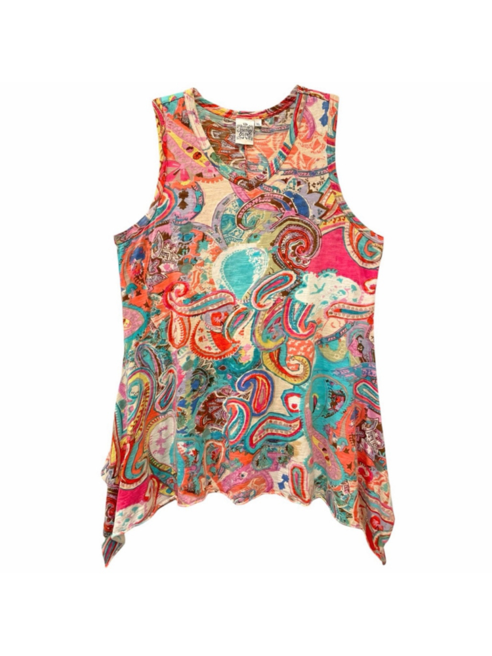 Parsley & Sage Women Size XL Sleeveless Tunic Top Paisley Print Asymmetrical Hem